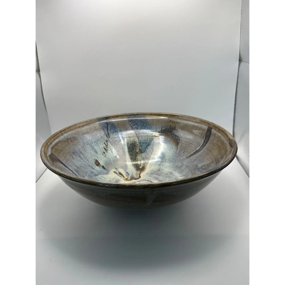 Vtg Studio Pottery Hand Thrown Glazed Ceramic Serving Bowl Signed Artisan B‎
